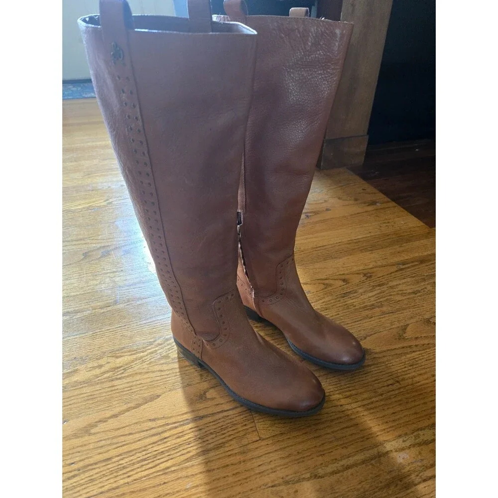 Sam Edelman “Prina” Studded Soft Brown Leather Knee High Riding Boots Size 7M